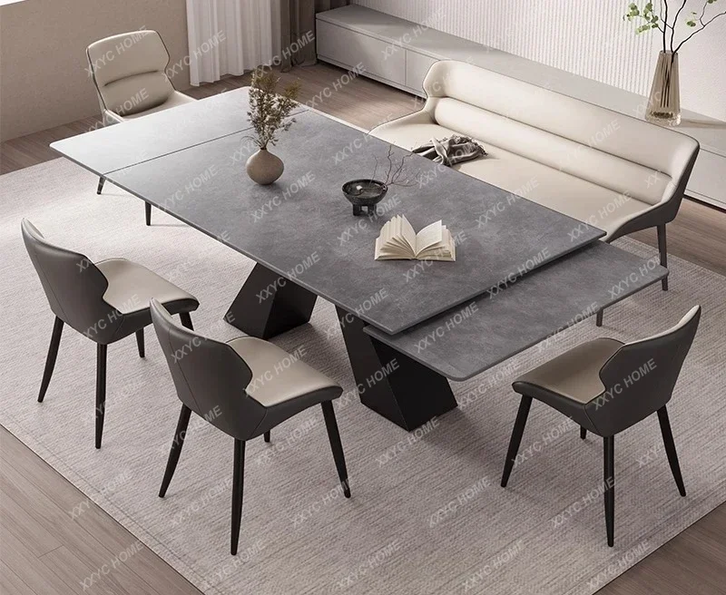 A Light luxury rock slab retractable dining table minimalist small apartment folding dining table