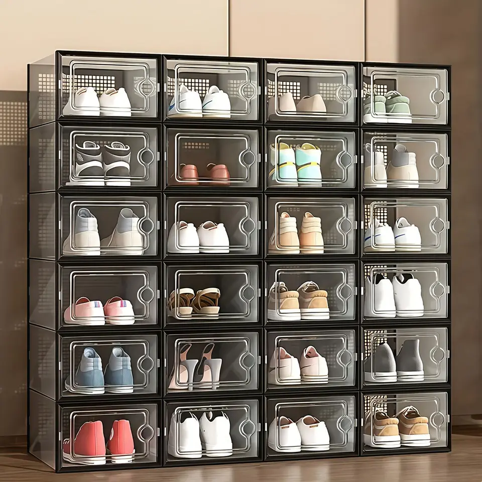 Clear Stackable Shoe Storage Bins with Front Opening