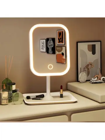 Unique Designer Vanity Mirror Three ColorsLEDLight Makeup Mirror Touch Control Desktop Mirror Bedroom Dressing Mirror