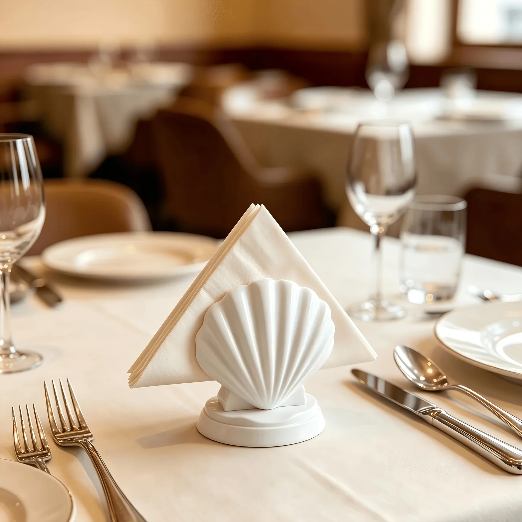 3D Printed Shell Napkin White Seashell Napkin Holder Rack French Luxury Table Napkin Stand for Restaurant Home Coastal Decor