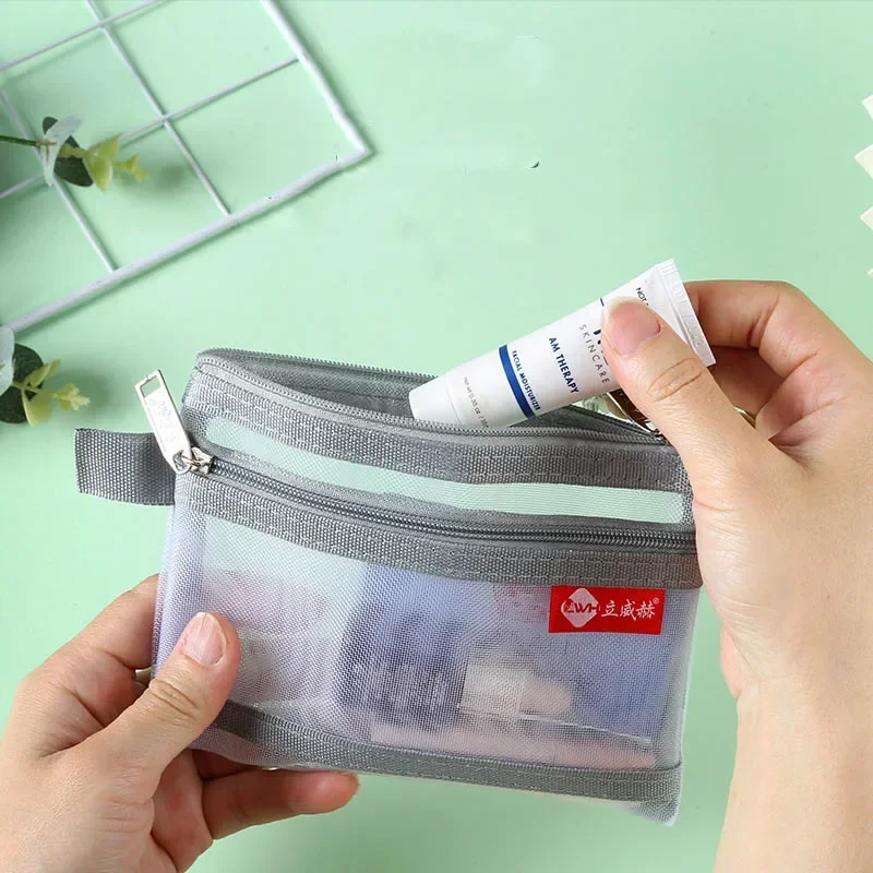 1PCS Small Mesh Double Layer Coin Bags Money Wallet Purse Bus ID Credit Card Storage Bag Earphone Cable Line Organizer Pouch