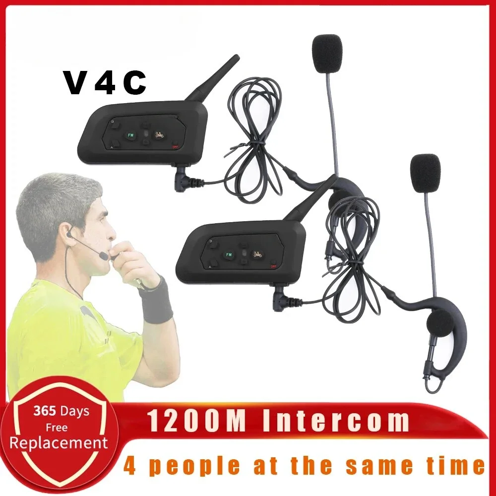 

XiNOWy V4C Referee Headset Bluetooth Intercom Full Duplex 1200M Football Soccer Earhook Earphone BT Interphone with FM Radio