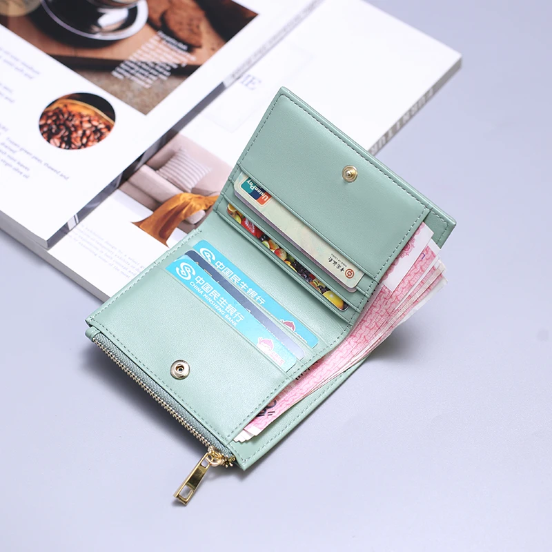 Fashion Woven Genuine Leather Women Short Wallet Functional Bifold Coin Purse Money Bags Female Chic Small Multi Card Holders