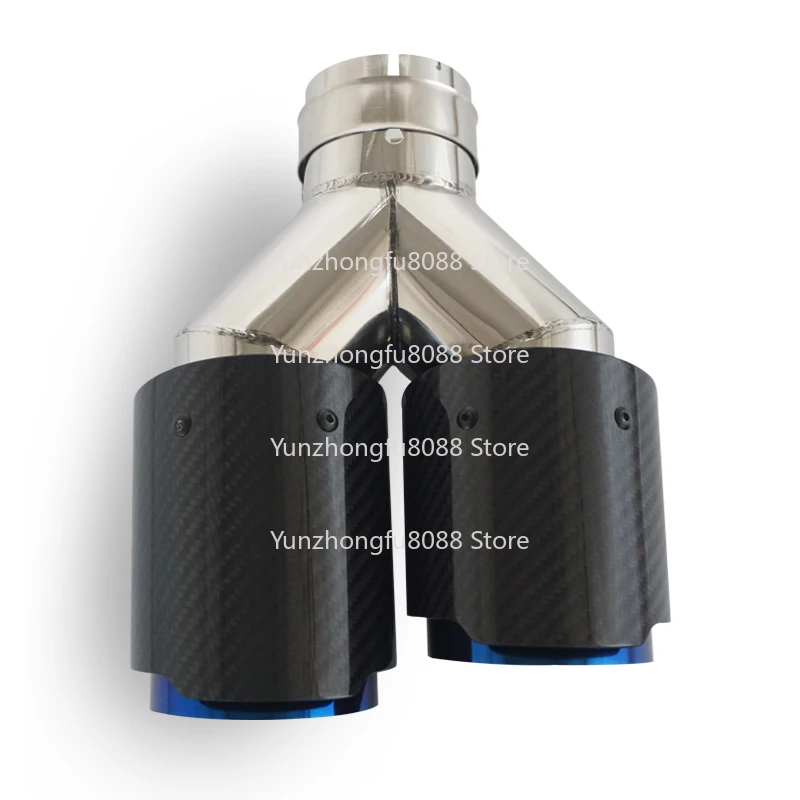 High-Quality Universal Dual Carbon Fiber Blue Exhaust Tip Stainless Steel Car Muffler Pipe Upgrade