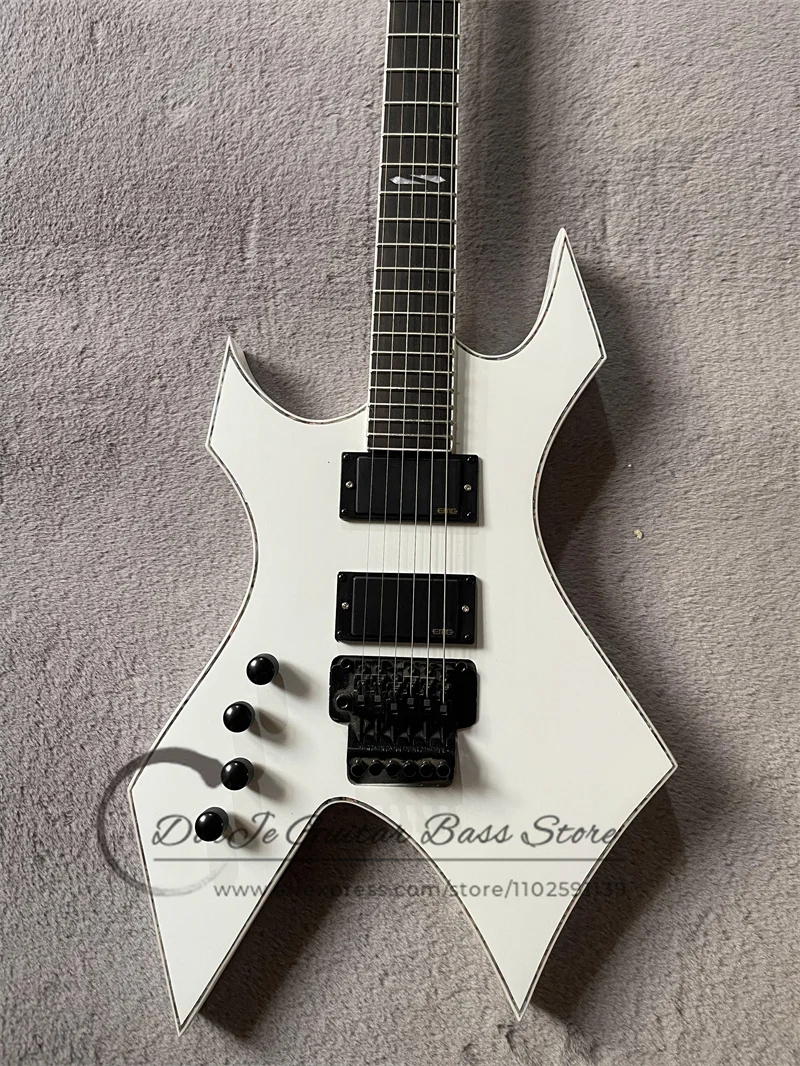 Left Hand Electric Guitar BC Guitar White Body Shell Binding Rosewood Fingerboard  22 Frets Tremolo Bridge Black Tuners Active