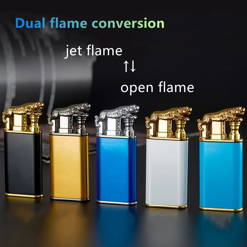 Creative Dragon Double Fire Lighter Jet Flame Open Fire Conversion Windproof Gas Lighter Smoking Personalized Gift For Boyfriend