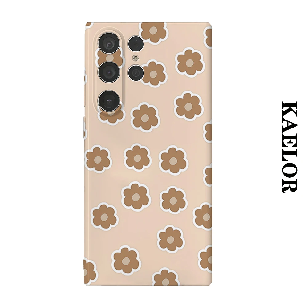 Neutral Tone Ditsy Floral Durable Shiny Double-layer Case for Samsung S26 Ultra S25 S24 S23 Plus Anti-drop Resistant Cover
