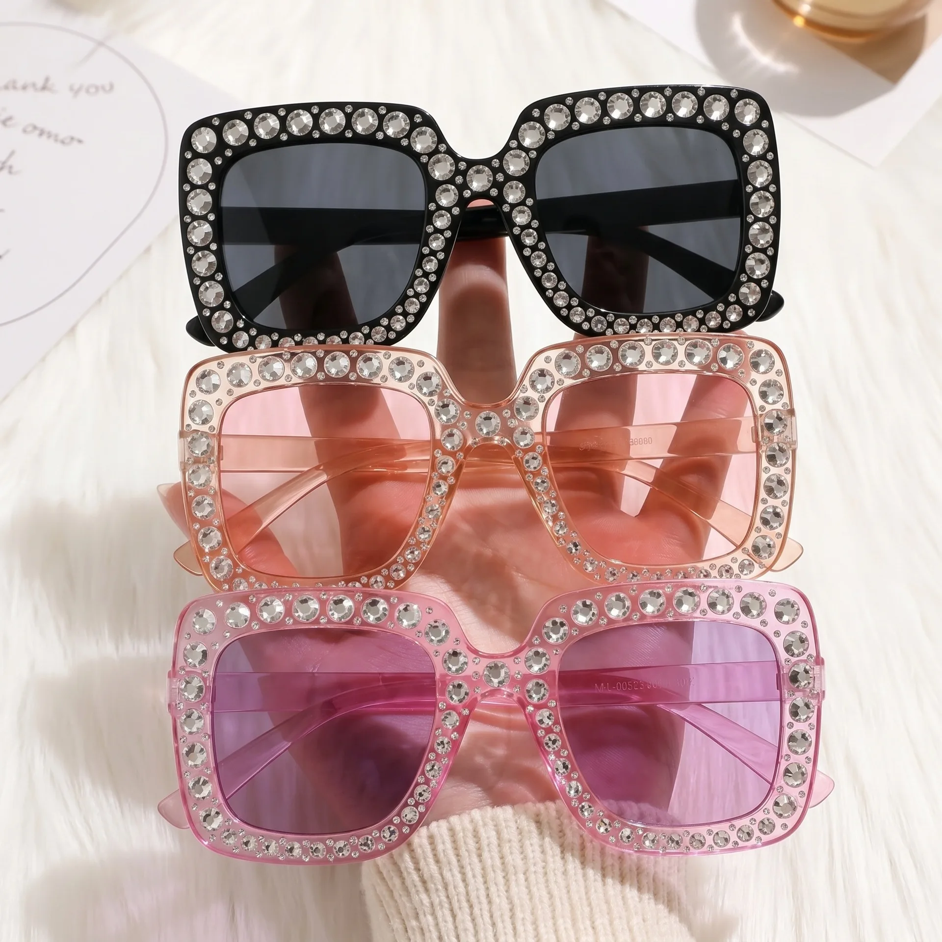 New Diamond Plated Large Sunglasses Women Retro Square Colorful Ocean Sunglasses Personalized Outdoor UV400 Sunscreen Eyewear