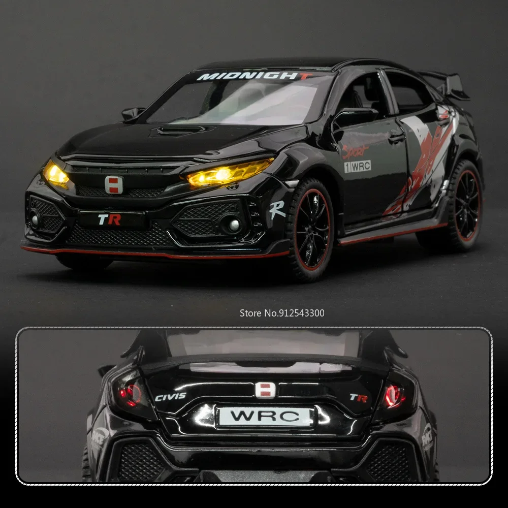 Scala 1:32 Honda Civic TYPE-R Modello di auto sportiva Giocattolo Musica leggera Pressofuso Tirare indietro Veicoli Giocattoli Ornamenti per il desktop Regali