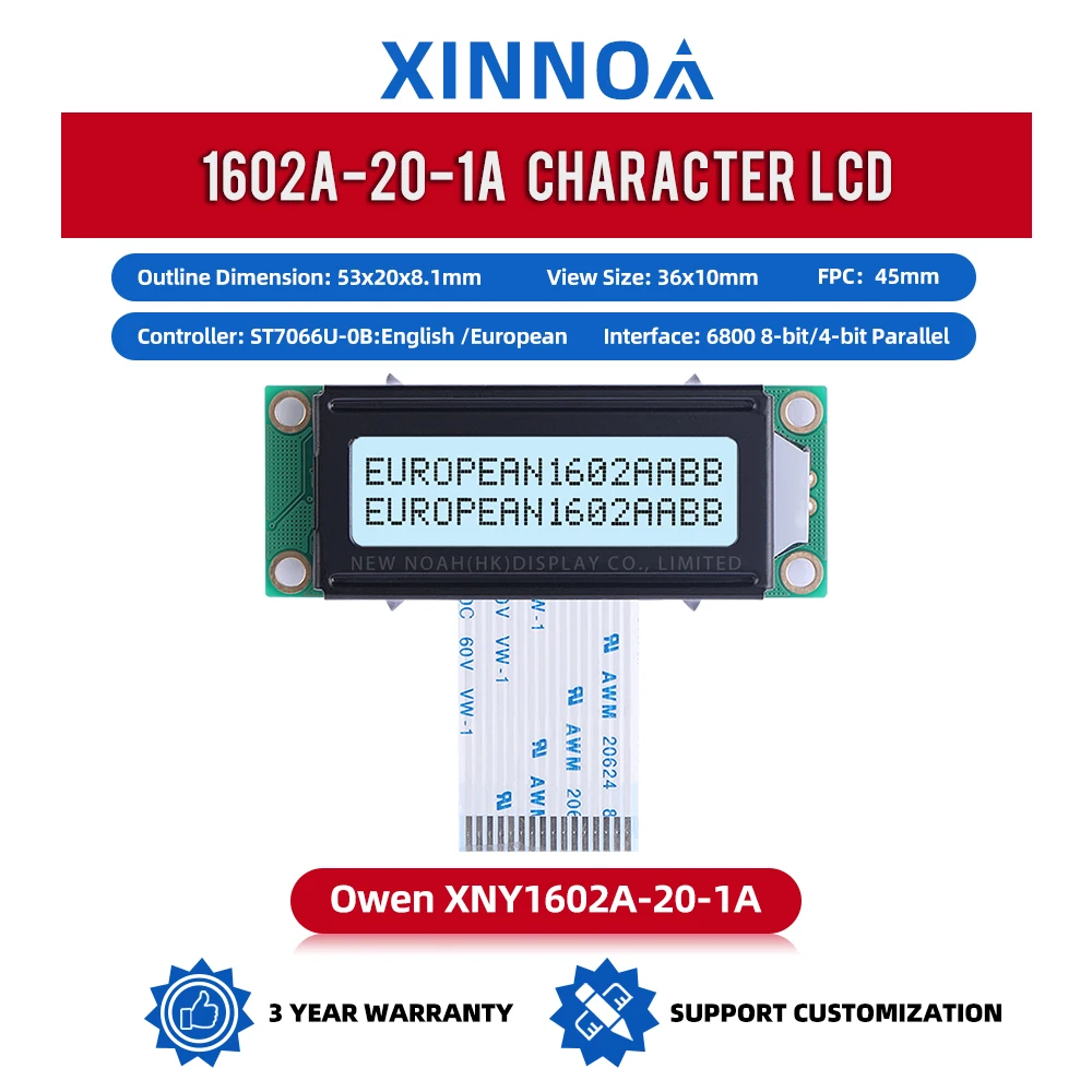 ยุโรปสีเทาฟิล์มตัวอักษรสีดํา 1602A-20-1A โมดูล LCD 16 PIN 5V ST7066U สนับสนุน Scheme Development 2*16 Monochrome หน้าจอ