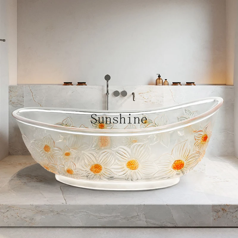 Light luxury high-end transparent crystal household bathtub adult independent integrated molding bath tub simple