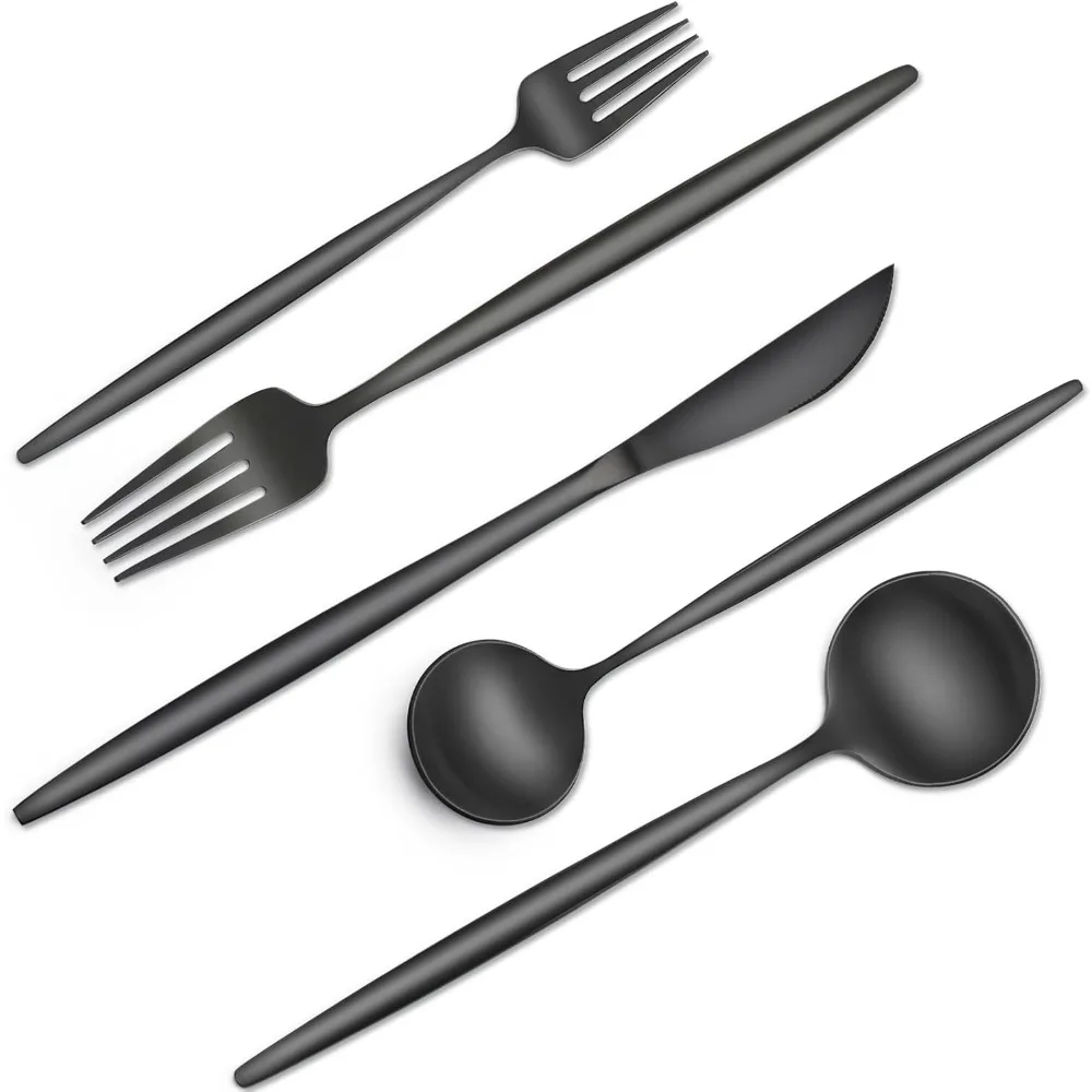 

Stainless Steel Silverware Set for 8, 40-Piece Black Flatware, Dining Utensils for Home and Restaurant Use