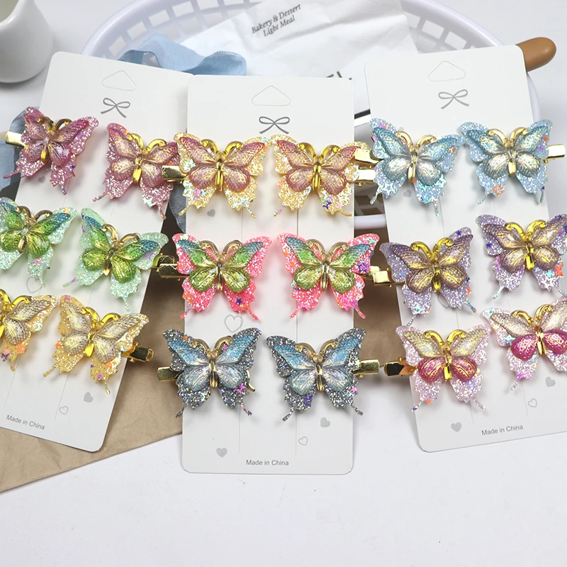 

6Pcs Trendy Cute Butterfly Hair Clips For Girls Colorful Sweet Glitter Gradient Double Layer Butterfly Hairpins Hair Accessories