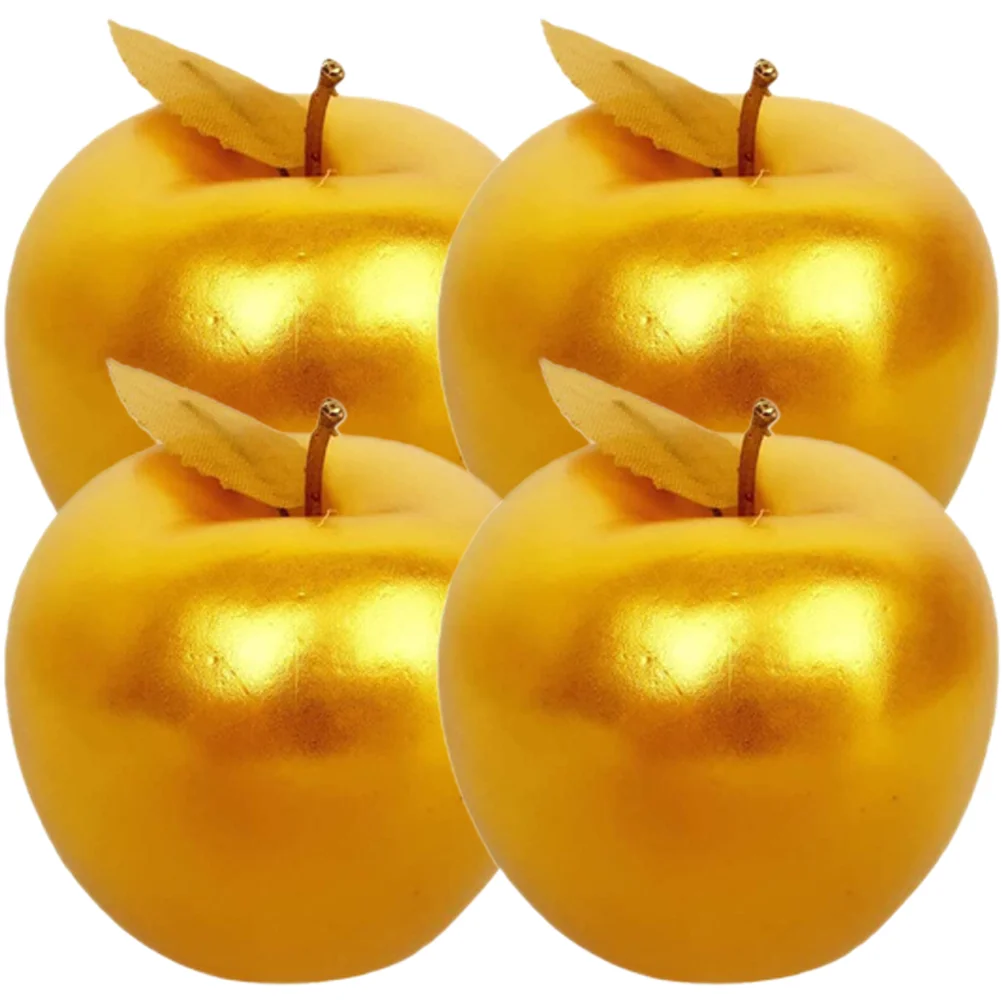 4 Pcs Simulated Golden Toy Lifelike Apples Model Simulation Ornament Emulated Fruit Decorations Props Foam Models Vivid