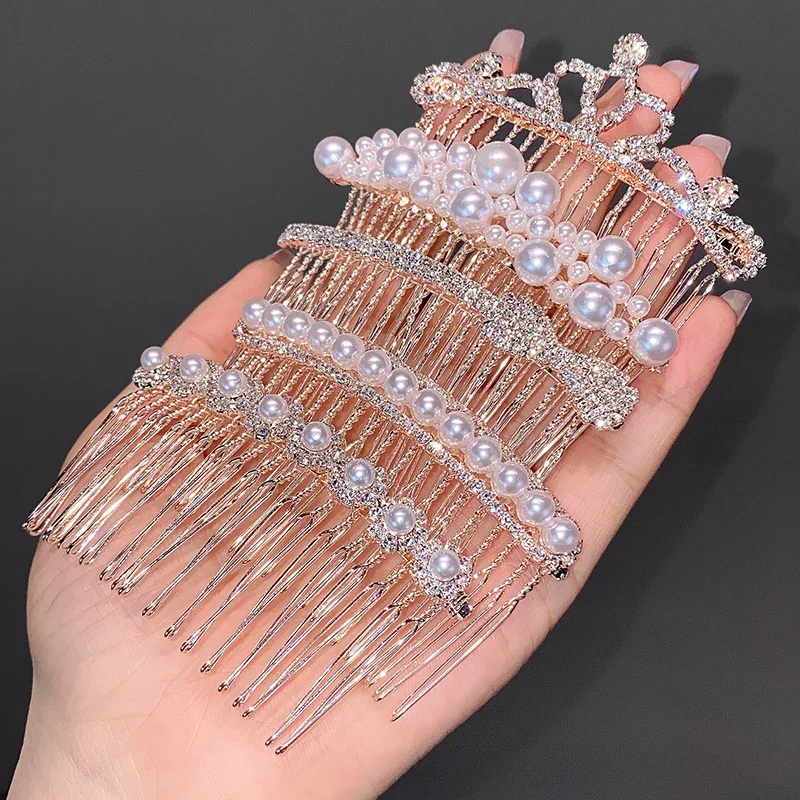 Rhinestones Crystal Hairclips Fashion Hair Combs Metal Glitter Shiny Hairpins for Women Hair Styling Accessories Bun Headdress