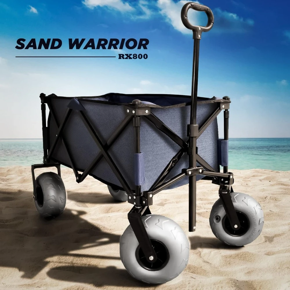 Imagem -05 - Steel Frame Beach Wagon com Rodas Grandes para Todo o Terreno Design Dobrável Dobrável Carrinho Utilitário com Pneus Pneumáticos 9