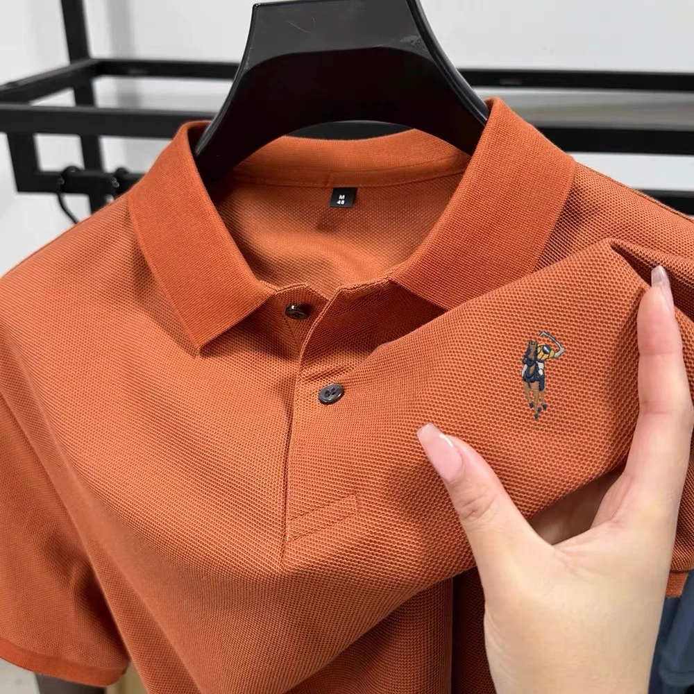 

100% pure cotton new men's short sleeve summer comfortable breathable polo shirt high-end brand designer embroidered T-shirt top