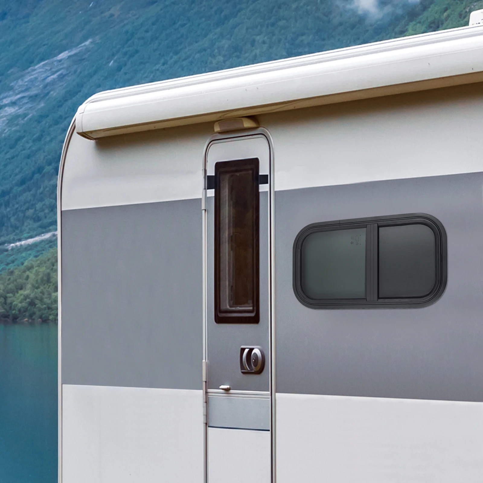 نافذة RV/التخييم العمودية - زجاج مقسى 12 بوصة عرض × 22 بوصة ارتفاع مع شاشة، ظل مدمج - بديل لنوافذ التخييم/RV والرياح #3