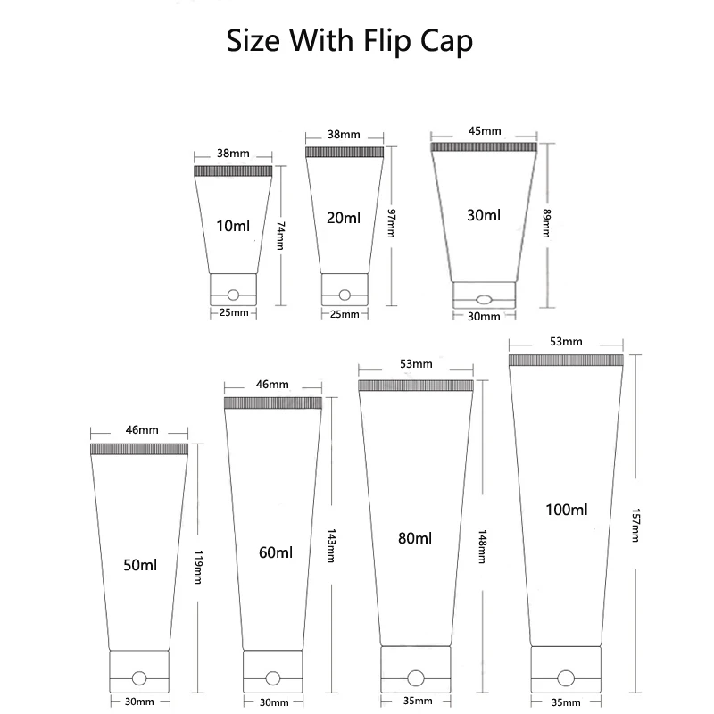 100pcs 10ml/20ml/30ml/50ml/80ml/100ml White Plastic PE Empty Soft Tube Cosmetic Cream Lotion Shampoo Bottle Travel Gel Container
