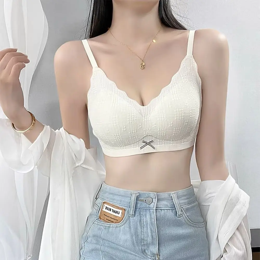 Wrinkle Bubble Sexi Lingeri Seamless Underwear Comfortable Gatheed No Steel Ring Support Side Chest Sports Thin Strap Women Bra