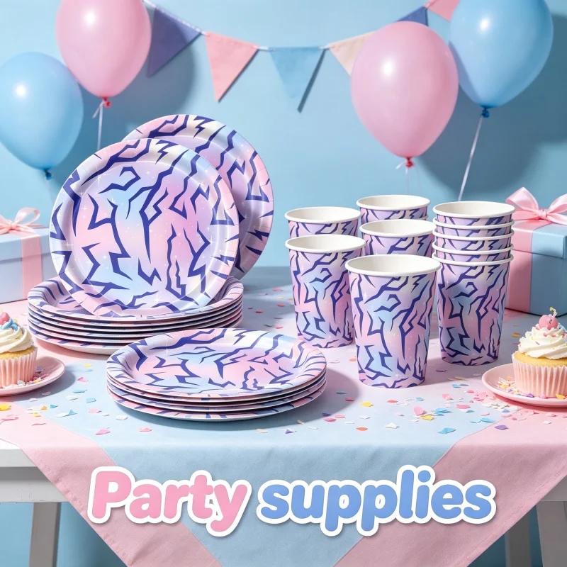 Hot Anime Movie K-pop Pink and Purple Disposable Tablecloth Tableware Paper Cup Plate Napkins Birthday Party Scene Decor Kit New