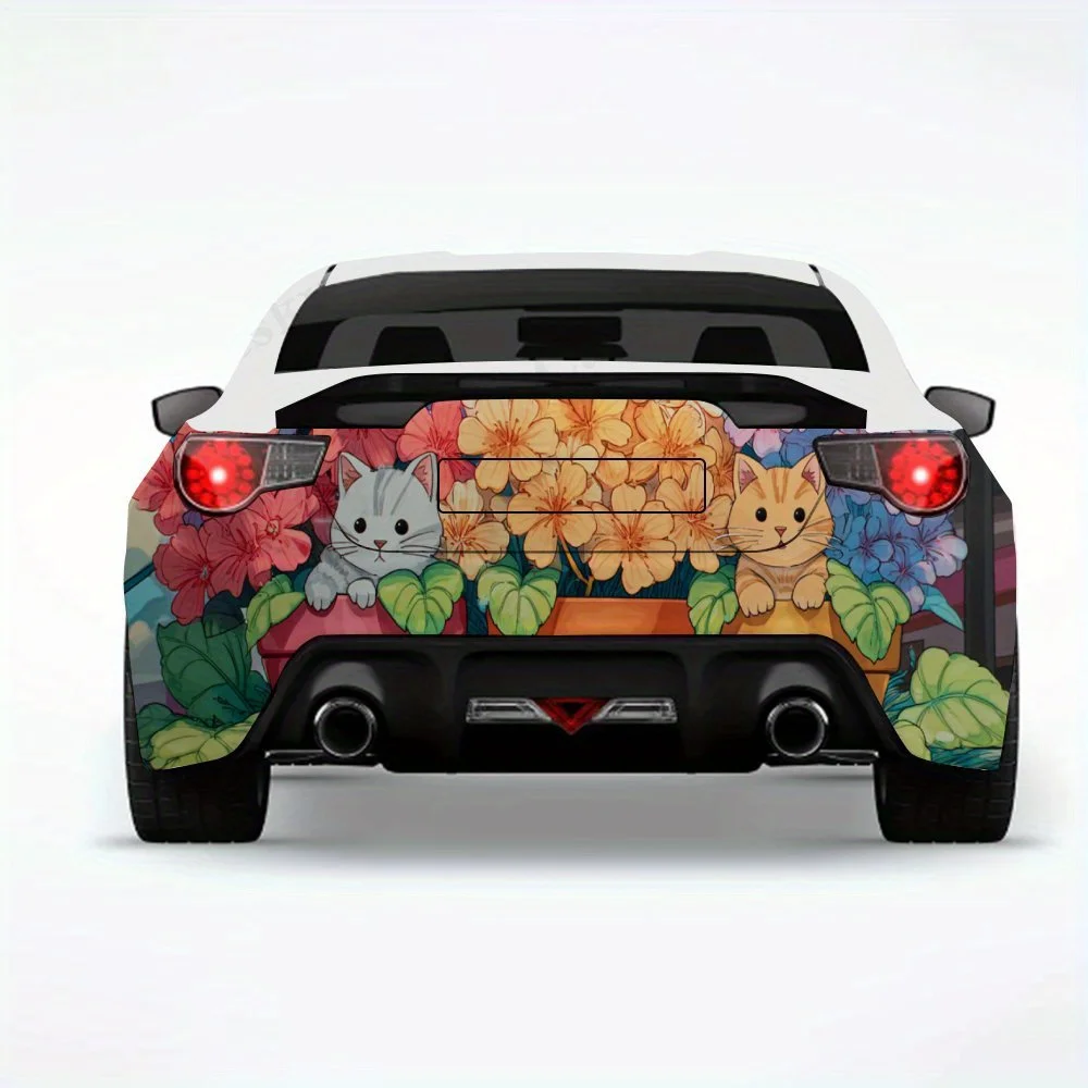 

Котята в цветочных горшках - виниловая наклейка на заднюю часть автомобиля, водонепроницаемые самоклеящиеся виниловые наклейки для хвоста и бампера автомобиля, Decora