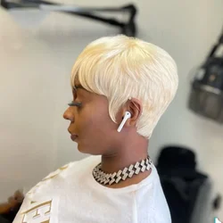 613 Blonde Short Pixie Cut Straight Bob Human Hair Wigs For Women Brazilian Remy Hair Ombre 99j Colored Wigs Machine Made