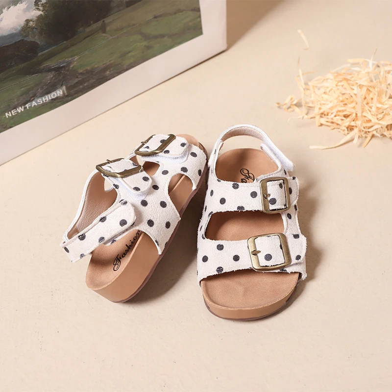 2026 New Girls Summer Sandals Polka Dot Children Causal School Shoes Soft Soled Non-slip Open-toe Daily Wear Kids Beach Sandals