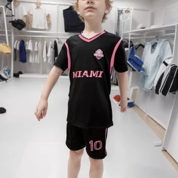 Black Pink 3 Pieces Set Jersey for Kids Soccer Jersey for Boys Girls Youth Football Jersey miami