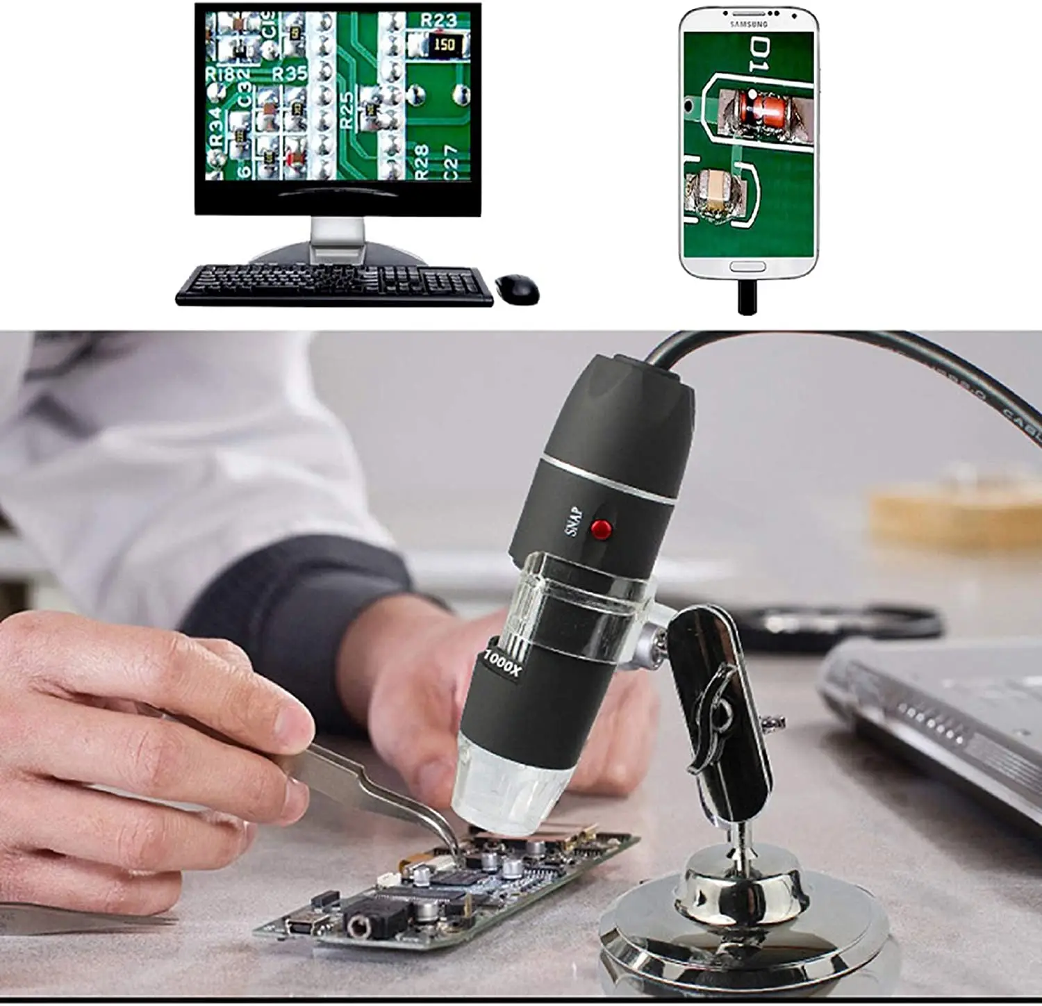 USB Digital Microscope Handheld 40X-1000X Magnification Endoscope, 8 LED Mini Video Camera for Windows 7/8/10 Mac Linux Android