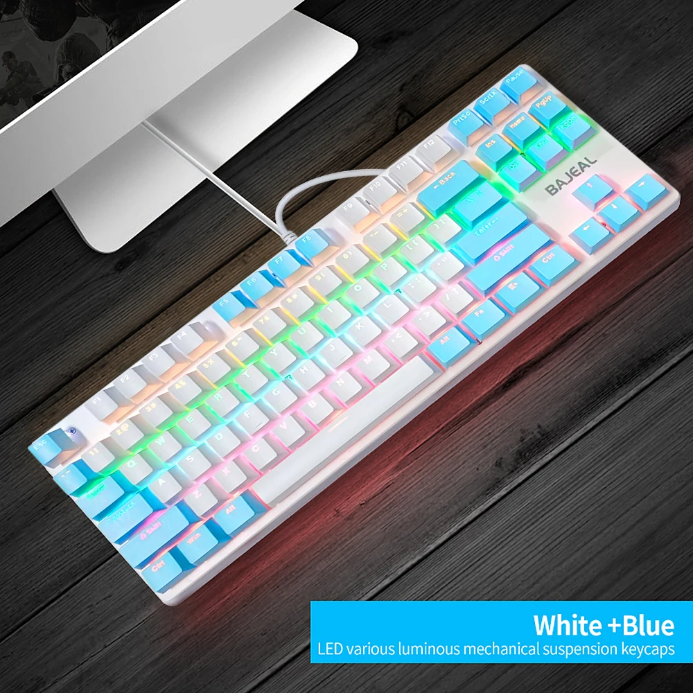 BAJEAL K100 87 Keys Wired Gaming Mechanical Keyboard Mixed Light Mechanical Keyboard with Blue Switch Suspension Button For PC