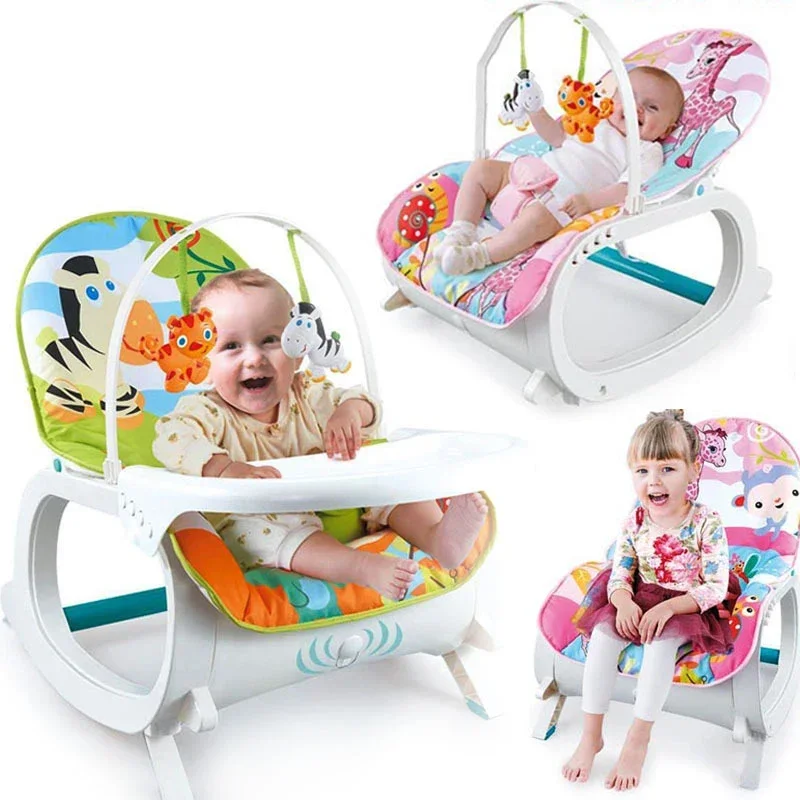 3-in-1 Multifunctional Baby Rocking Chair – Infant Swing, Bouncer Recliner, Dining Table Seat with Music for 0-6 Years Old