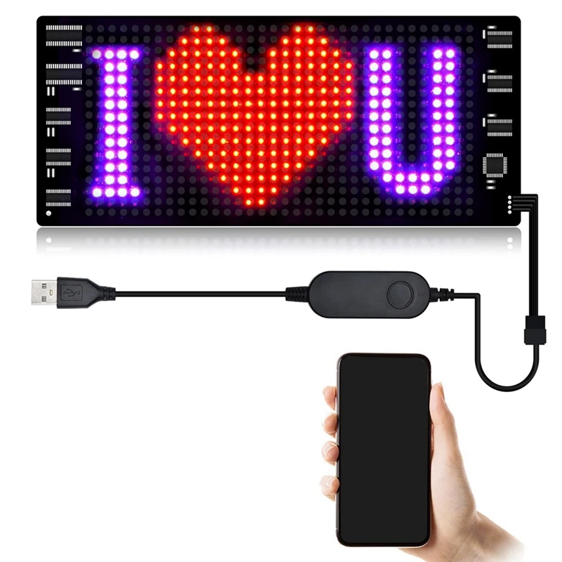 2X LED Pixel Panel,USB 5V Flexible LED Module RGB Scrolling Text Animation Display,Bluetooth APP,16X32 Leds 7X17cm