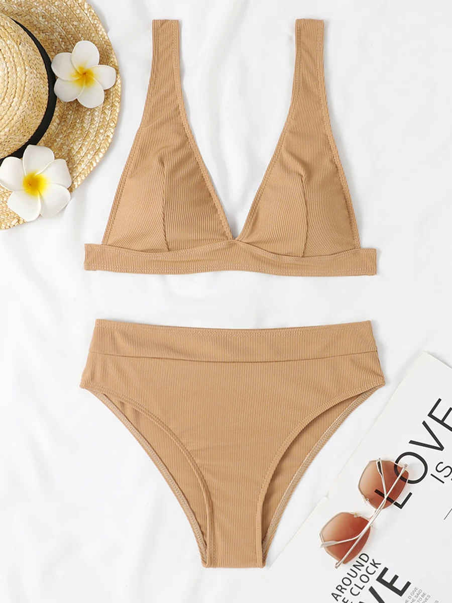 Bikinis lisos con relleno para mujer, bañador Sexy, ropa de playa, traje de baño, 2024