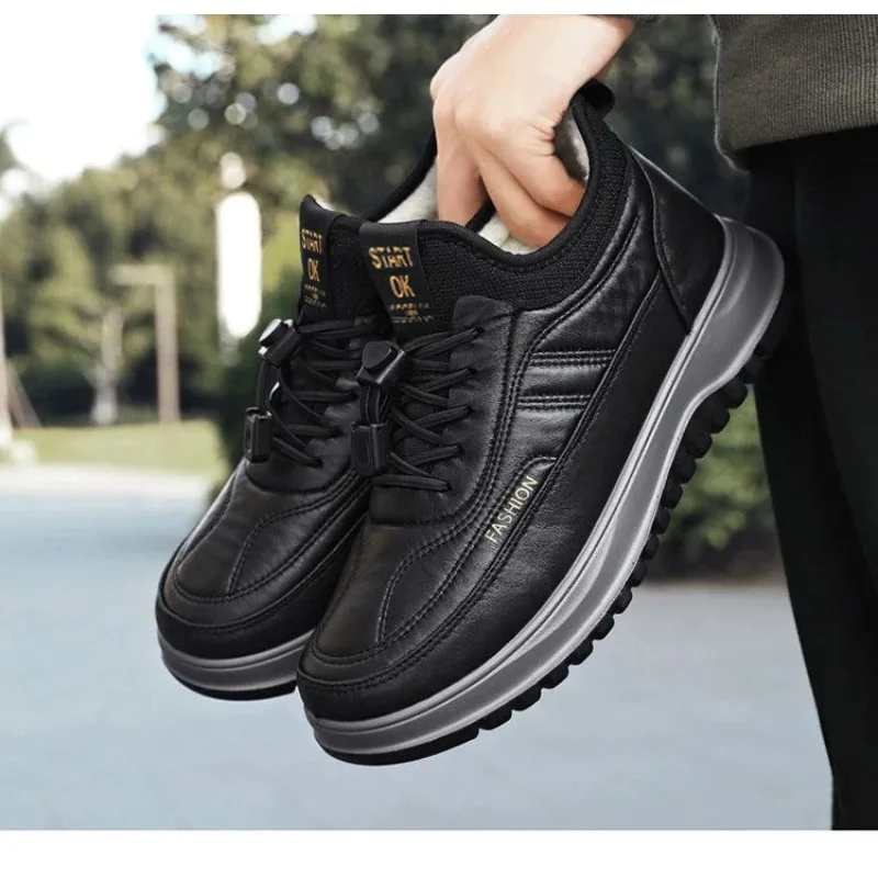 

Comfortable Casual Shoes for Middle-a Men's Winter Cotton Warm Thiened Anti-slip Leather Surface Dad Boots Snow Boots