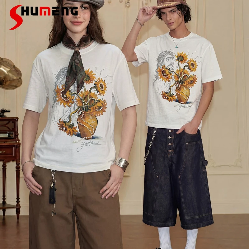 

Fashion Printed Pearl Short-sleeve T-shirts Men Women 2026 Summer New Loose Trend Handsome Tops Round Neck Handsome Stylish Tees