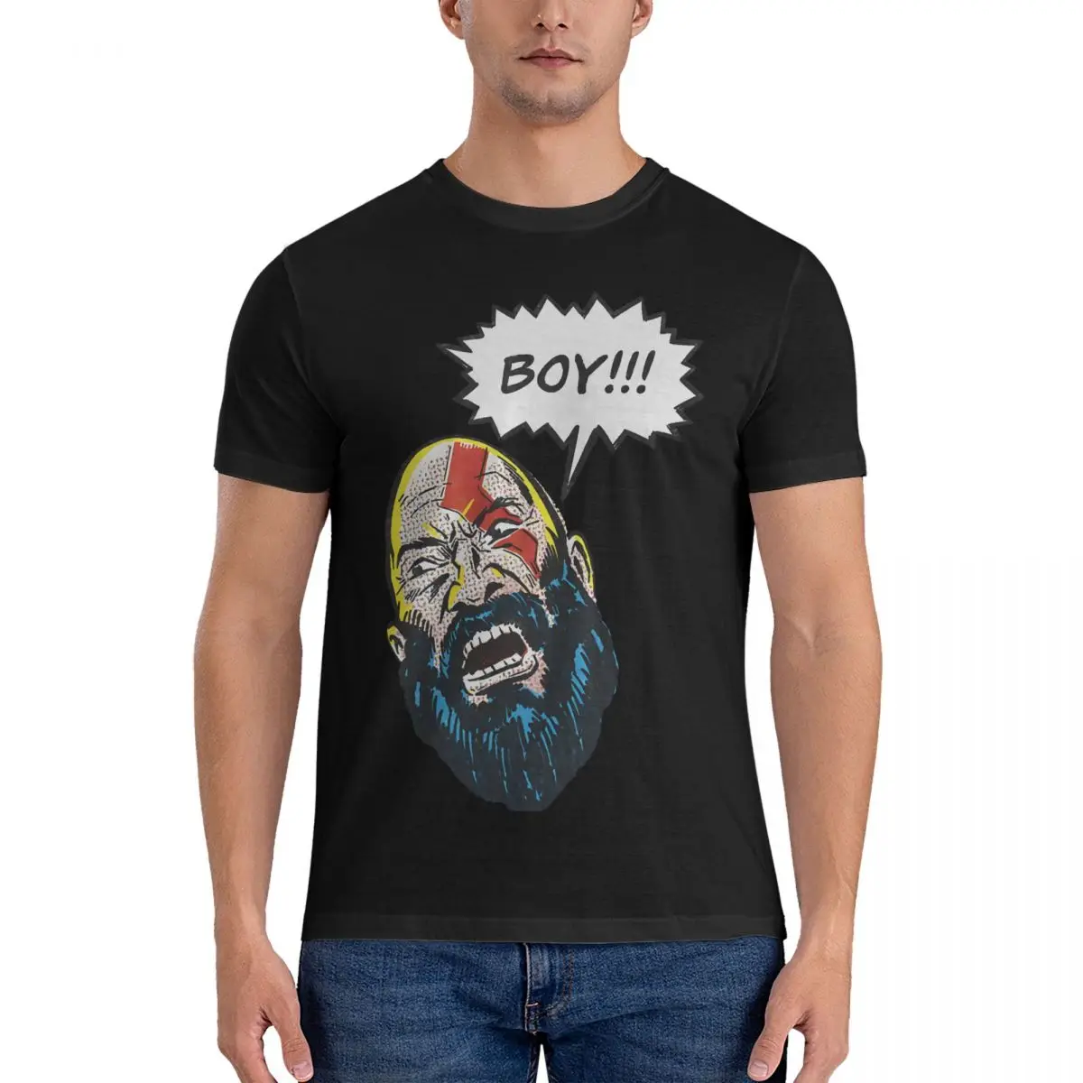 Men T-Shirt Boy Kratos Vintage 100% Cotton Tee Shirt Short Sleeve God Of War T Shirt Round Neck Tops New Arrival