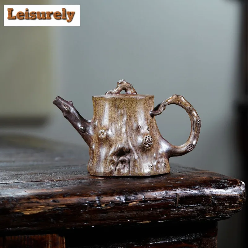 

260ml Yixing Purple Clay Teapots Handmade Pine Piles Pot Raw Ore Wood-fired Porcelain Mud Tea Soaking Kettle Zisha Tea Set Cafes