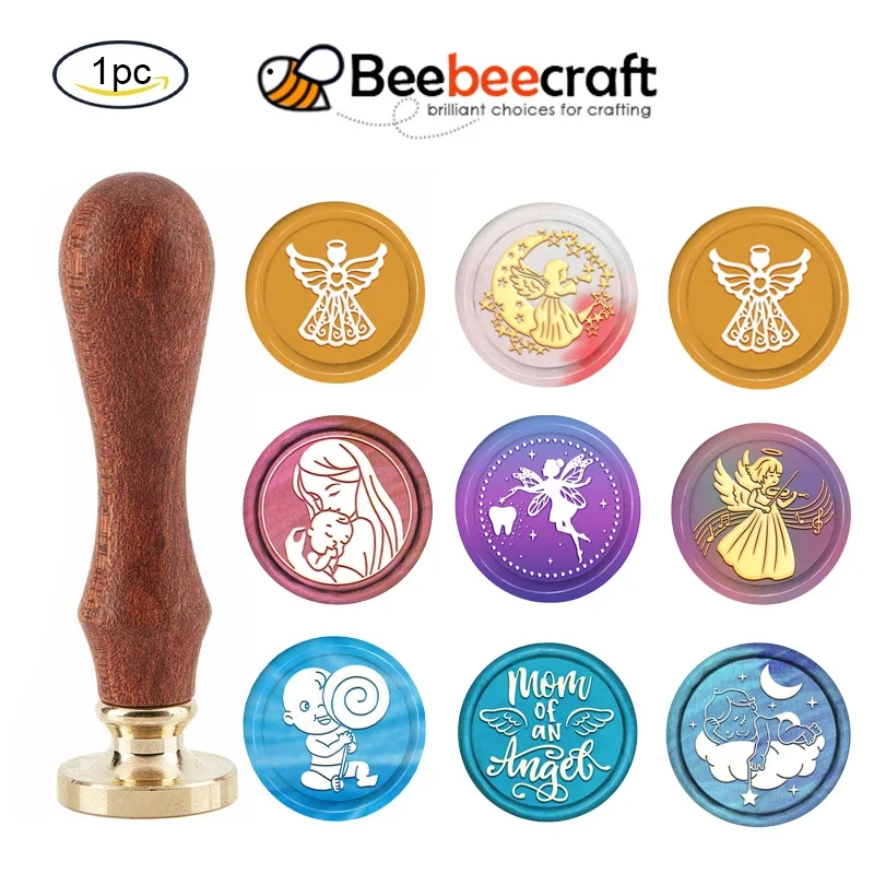 1PC Angel Wax Seal Stamp Wedding Sealing Wax Stamp 30mm Removable Brass Head Sealing Stamp with Wooden Handle