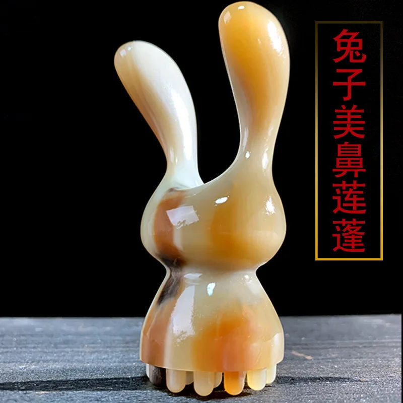 

Massage rabbit shape beautiful nose integrated lotus pod face scraping massage stick meridian hand-carved horn