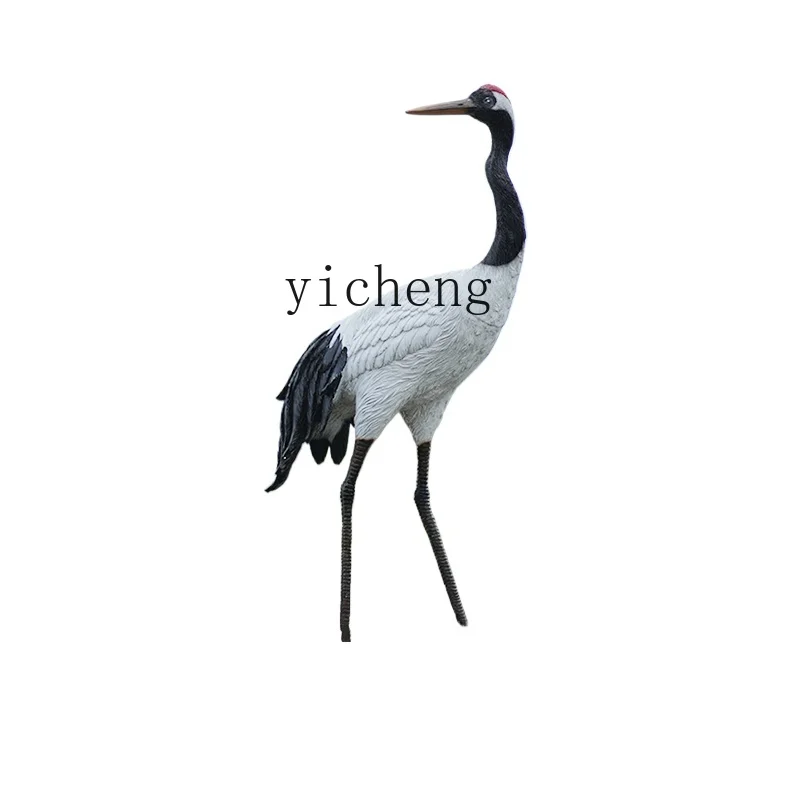 Tqh Simulation Crane Sculpture Red-Crowned Crane Model Garden Landscape Pool Fish Pond Courtyard Crane Ornament Decoration