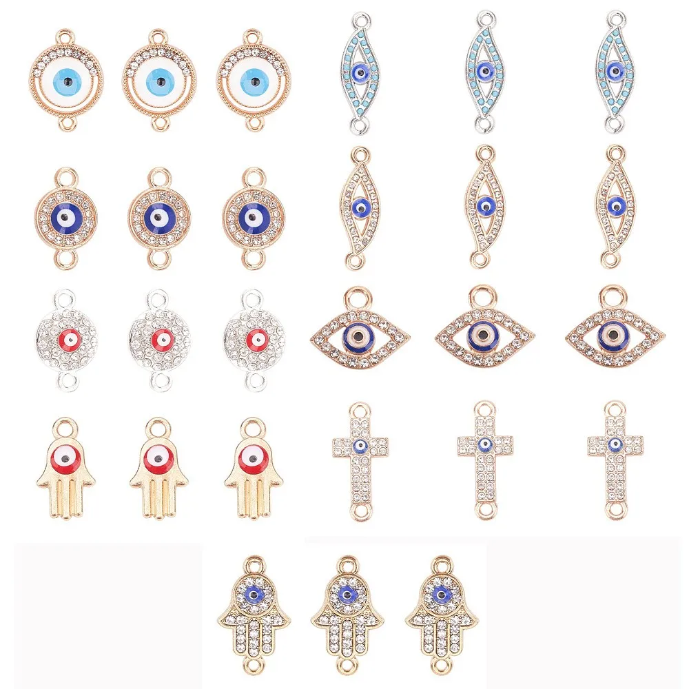 

1 Box Alloy Rhinestone Links Connectors with Enamel and Rhinestone Mixed Color 74X72X17Mm