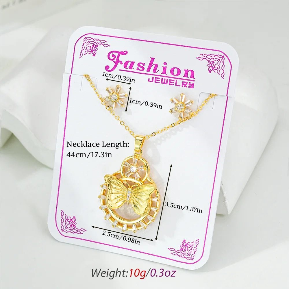 

YTJX 18K Gold Plated Jewelry Set Elegant Butterfly Pendant Necklace Chic Zircon Stud Earring For Women Cocktail Party Jewelry