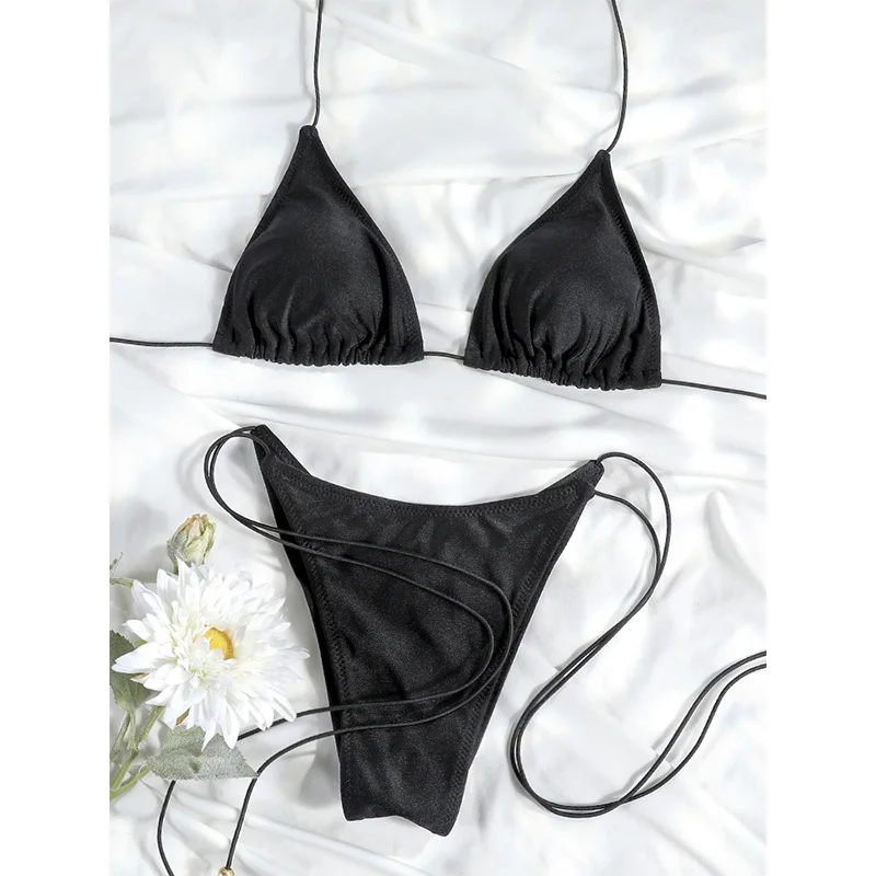 Black Bikini Triangle Swimsuit Halter Bikinis Swimwear String Swimsuits Two-Piece Bathing Suit New Style Beachwear