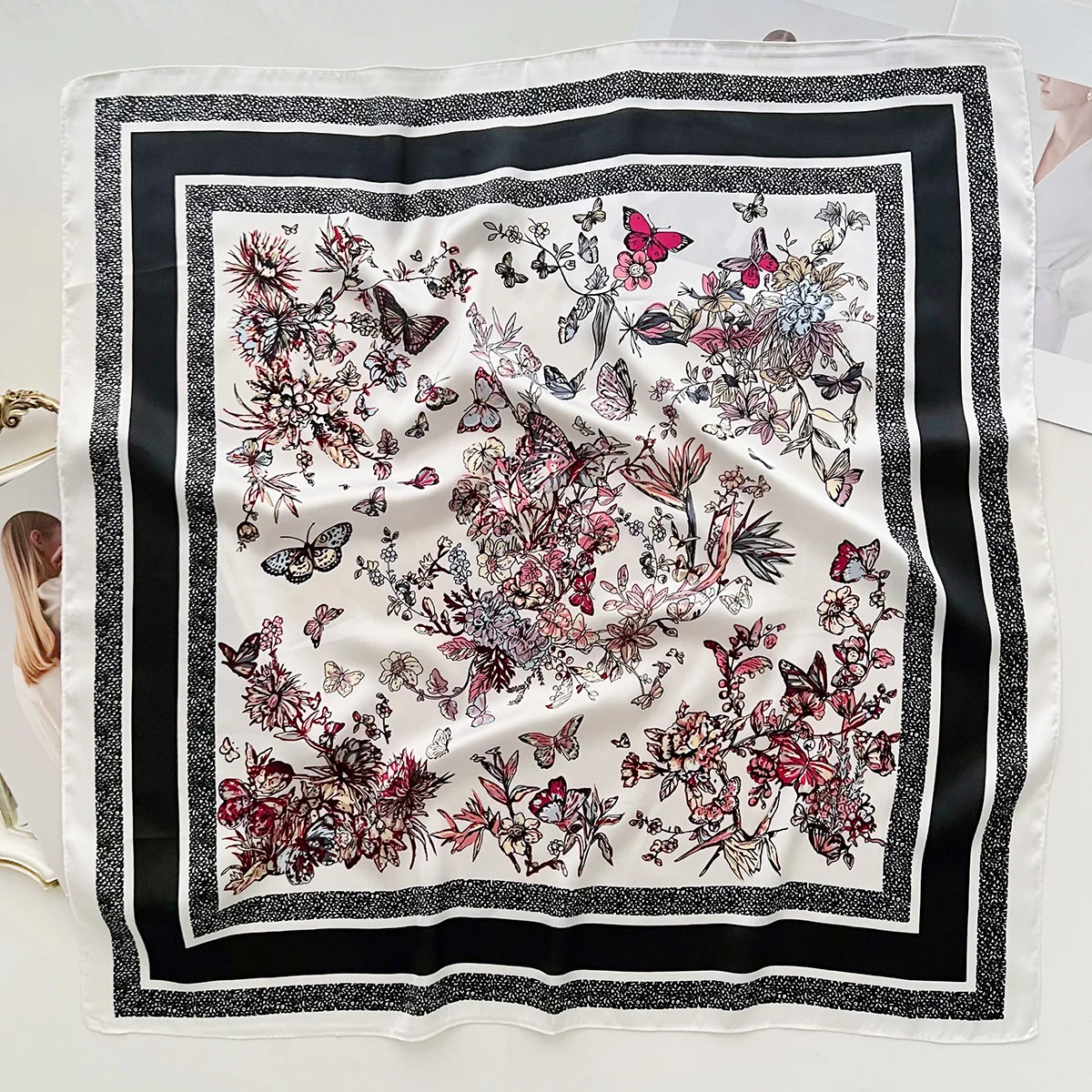 

2025 Butterfly Print Faux Silk Square Scarf Women 70cm Bandana All-Season Neckerchief Office Shirt Decoration & Bag Accessory
