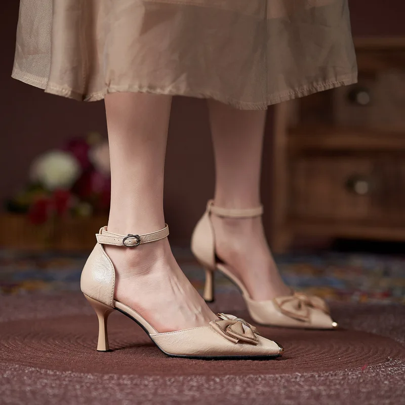 

Женские туфли на высоком каблуке небольшого размера 31–43, туфли с полым бантом, туфли-лодочки на шпильке, большие размеры с ремешком на щиколотке