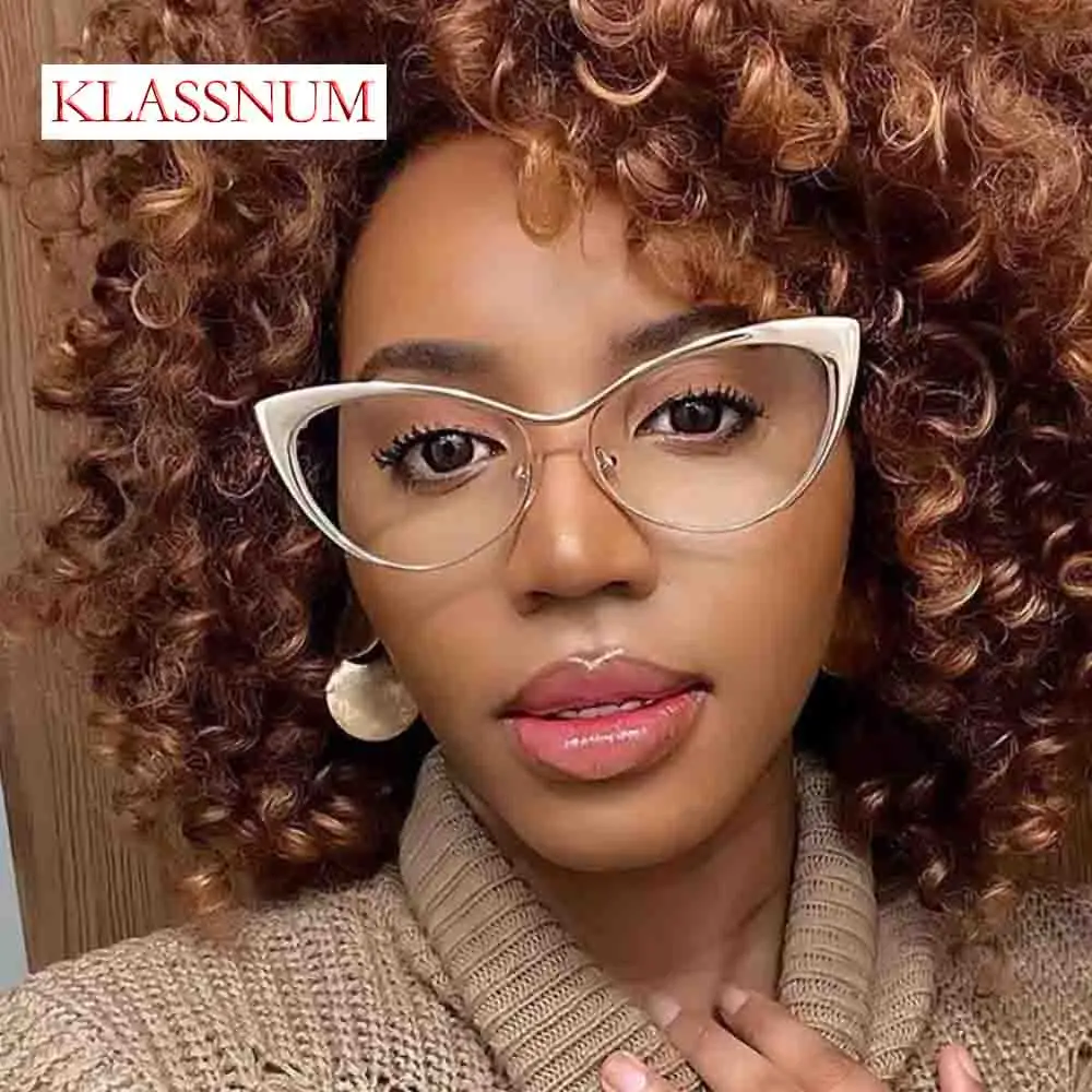 

KLASSNUM 2026 Luxury Oversized Metal CatS Eye Glasses Frame Women Anti Blue Ray Computer Eyewear Myopia Optical Spectacles