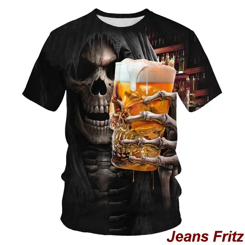 Brand T-shirt alt clothes Cool stuffSkull Drinking t-shirt beer man Men's T-shirt Casual Tshirts Men's Tee Tops High Quality 