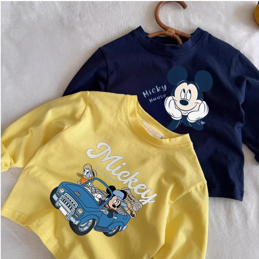 تي شيرت أنيق للأطفال الأولاد والبنات بأكمام طويلة مع ميكي ماوس مطبوع عليه رسوم كارتونية تي شيرت فضفاض غير رسمي للأطفال من عمر 0 إلى 7 سنوات
