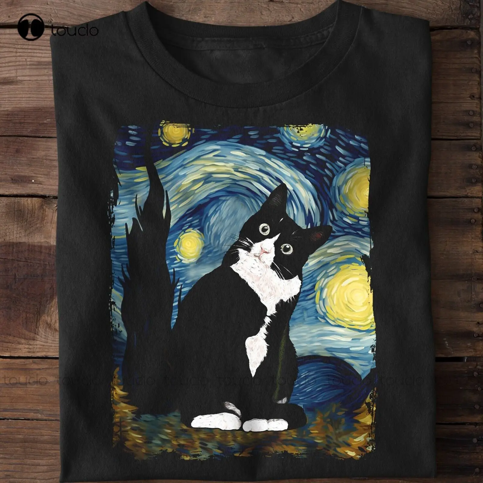 Tuxedo Cat Starry Night Van Gogh T Shirt Custom Aldult Teen Unisex Digital Printing Tee Shirts Xs-5Xl Custom Gift Streetwear